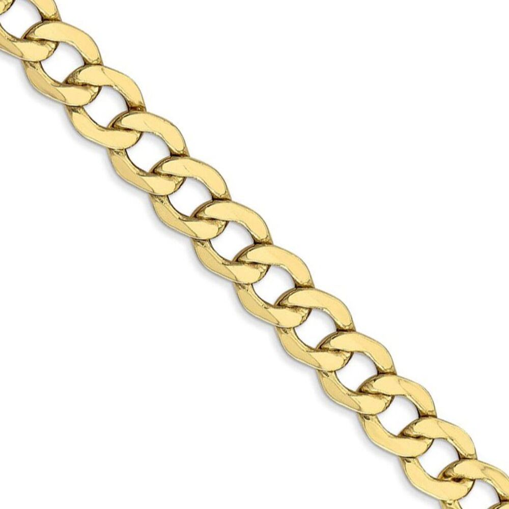 Men's 7mm 10k Yellow Gold Hollow Curb Link Chain Necklace, 24 Inch